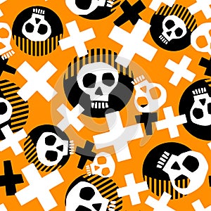 Punk seamless pattern with grunge bold painted funky skulls.