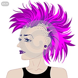 Woman punk with multi-colored hair. Subculture. Style avatar. Vector illustration photo