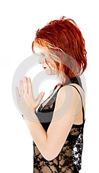 Punk woman pray his god