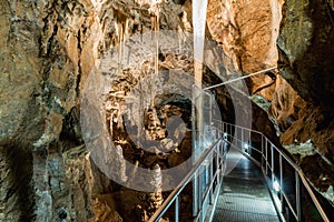 Punkva Cave in the Moravian Karst Area near Brno, Czech Republic. An incredible stalactite in the Moravian Karst