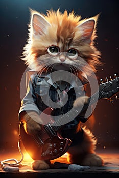 Punky style smart cat is playing the guitar