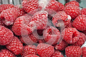 A punnet of expired raspberry fruit