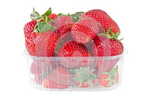 Punnet of strawberries isolated on white