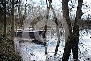 Punt on a pond in a snowless winter.