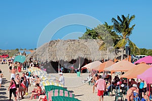 Punta Arenas Playa Punta Arenas, Makanao, island of Margarita, Venezuela - Jan 08, 2015: Recreation area on beach