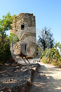 Punta Baffe tower. Riva Trigoso - Moneglia hiking pathway. Sestri Levante. Liguria, Italy