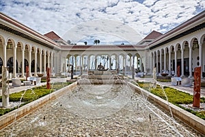 PUNTA CANA, DOMINICAN REPUBLIC - MARCH 19, 2017: Beautiful courtyard in modern neo-classical style at Paradisus Hotel in Playa Bav