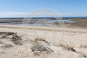 Punta Candor beach, Rota, Cadiz, Spain. Fishing weir, fish weir, fishgarth or kiddle photo