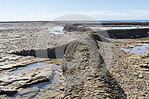 Punta Candor beach, Rota, Cadiz, Spain. Fishing weir, fish weir, fishgarth or kiddle photo