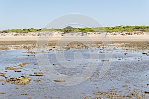 Punta Candor beach, Rota, Cadiz, Spain. Fishing weir, fish weir, fishgarth or kiddle