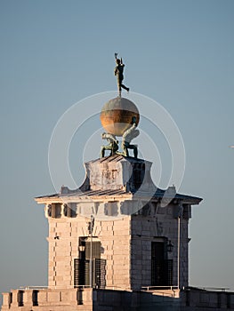 Punta della Dogana Atlas Satues Holding Golden Globe in Venice, Italy photo