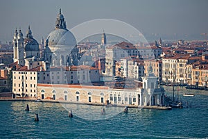 Punta della Dogana and Basilica Santa Maria della Salute at the entrance of Grand Canal