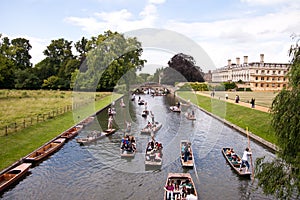 Punter boats passing King s college in Cambridge