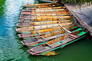 Punting boats docked Cambridge, England