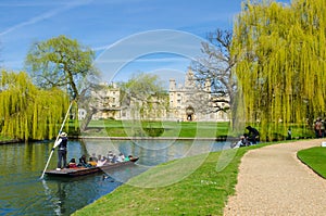 Punting on river Cam, Cambridge, UK