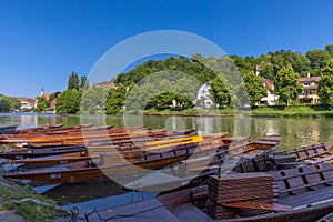 punts at the landing stage on the Neckar