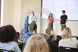 Pupil Asking Question During Presentation By High School Students