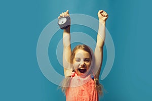 Pupil with braids, isolated on blue background