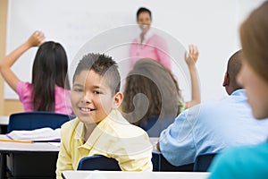 Pupil in elementary school classroom