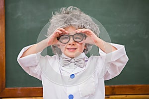 Pupil wearing peruke and eyeglasses