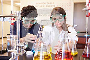 Pupils Carrying Out Experiment In Science Class