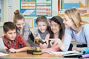 Pupils And Teacher In Science Lesson Studying Robotics