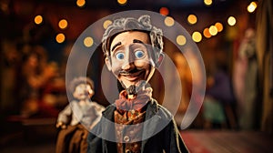 Puppet on a blurred theater background