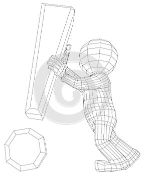 Puppet 3d man holding exclamation sign