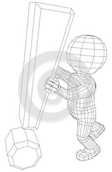 Puppet 3d man holding exclamation sign