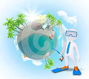 Puppet and Earth with beach