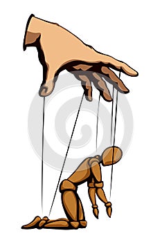 The puppet is kneeling. Vector drawing