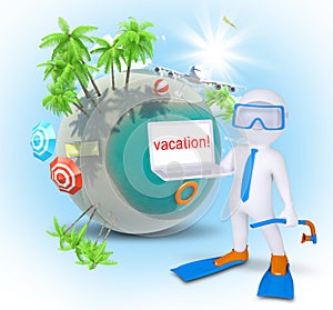 Puppet with laptop and Earth