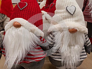 Puppets of Christmas gnomes in a group