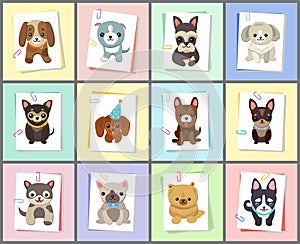 Puppies and Dogs Poster Set Vector Illustration