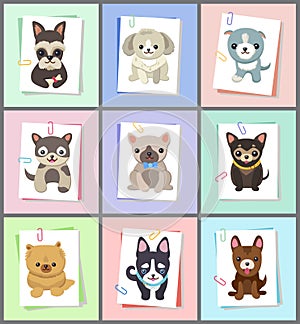 Puppies and dogs poster set vector illustration