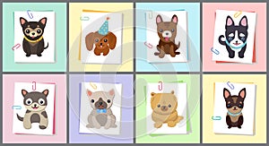 Puppies and Dogs Poster Set Vector Illustration
