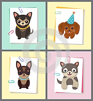 Puppies and Dogs Poster Set Vector Illustration