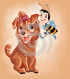 Puppy and bee