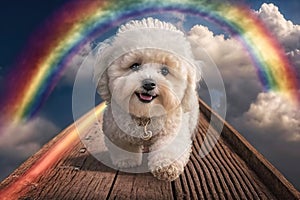 Maltipoo Puppy Crossing Over the Rainbow Bridge in Heaven - Ai Generative