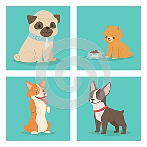 Puppy cute playing dogs characters funny purebred comic happy mammal doggy breed illustration.