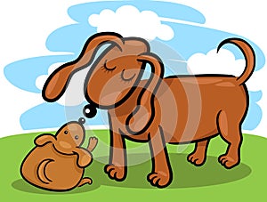 Puppy and his dog mom cartoon