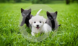 Puppy and kittens The character and all objects are fictitious, the image was created using the neural network Fooocus v2