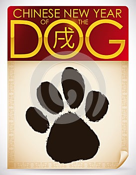 Puppy Paw in Calendar for Chinese Year of the Dog, Vector Illustration