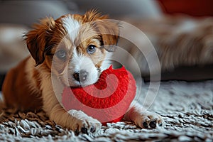 Puppy with plush sof red heart Lover Valentine puppy dog with a red heart