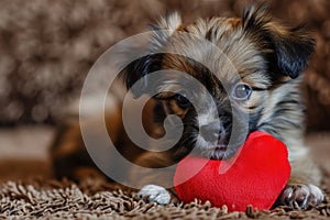 Puppy with plush sof red heart Lover Valentine puppy dog with a red heart