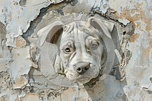 Puppy Portrait on Worn Facade