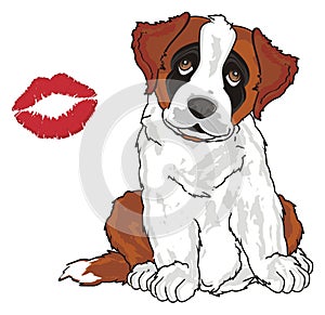 Puppy and red kiss
