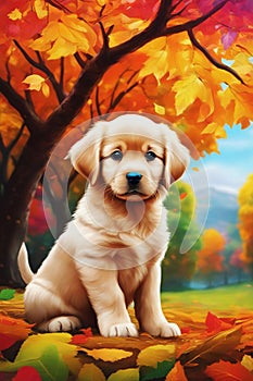 Puppy\'s Fall Frolic: Adorable Canine Amidst Autumn Colors