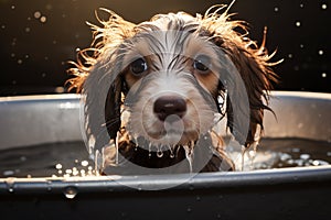 Puppy spa day adorable wet haired pet enjoys a refreshing bath