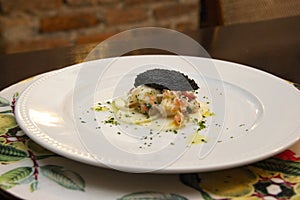 Pupunha carpaccio and lobster and caviar vinaigrette